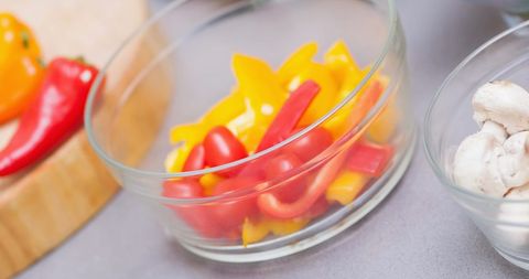 Colorful Bell Peppers in Glass Bowl for Healthy Meal Prep