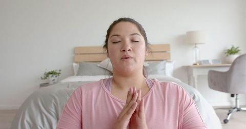 Mindful Meditation at Home Plus Size Woman
