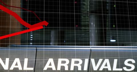 Economic downturn depicted through airport arrival digital composite