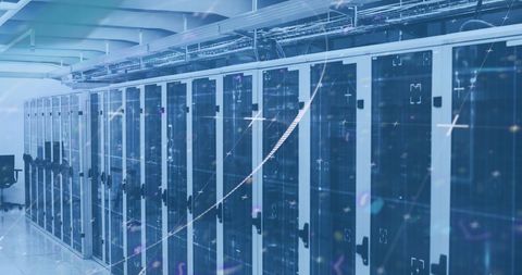 Digital Abstract Overlay on Modern Data Center Rows - Download Free Stock Images Pikwizard.com