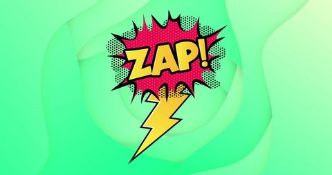 Retro comic style zap text with lightning bolt on green