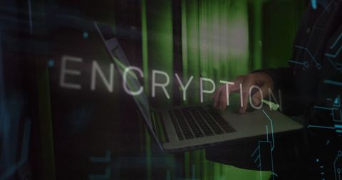 Encryption Concept with Hands Using Laptop in Server Room - Download Free Stock Images Pikwizard.com