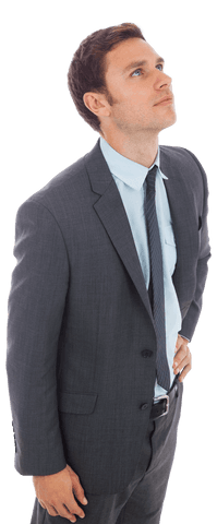 Transparent Businessman in Suit Looking Confidently Up