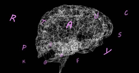 digital brain network with floating letters illustrating learning concept - Download Free Stock Images Pikwizard.com