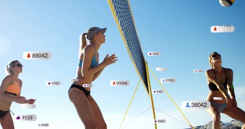 Beach Volleyball with Social Media Icon Overlays