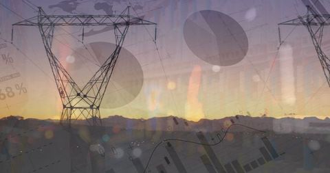 Energy Market Dynamics: Graphical Business and Economy Overlay at Sunset