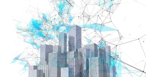 Digital Network Over Cityscape Model on White Background - Download Free Stock Images Pikwizard.com