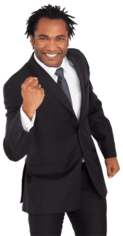 Transparent Confident Businessman Celebrates Success