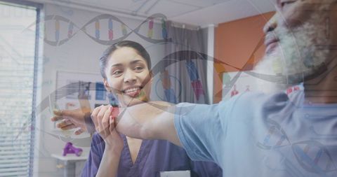 Diverse Medical Exam with Digital DNA Overlay Concept