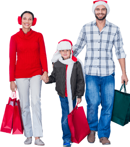 Transparent Happy Family with Christmas Gifts Being Festive
