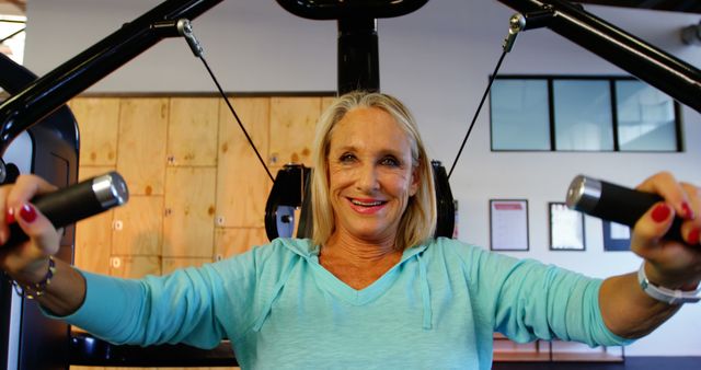 Active Senior Woman Exercising on Gym Machine - Download Free Stock Images Pikwizard.com