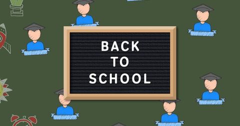 Back to School Concepts with Chalkboard and Icons on Green Background