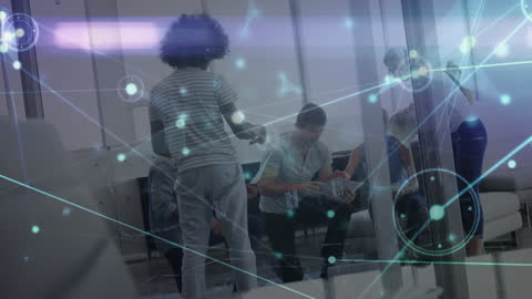 Digital Network Artistry Merged with Modern Office Collaboration