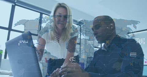 Business Concept Team Over Global Map and Digital Interfaces