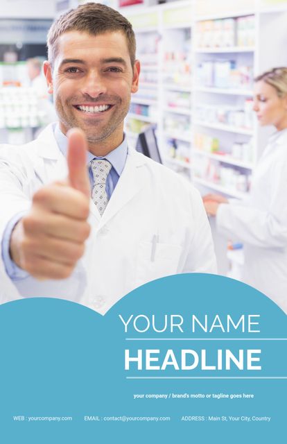 Smiling Pharmacist Giving Thumbs Up in Modern Pharmacy - Download Free Stock Templates Pikwizard.com