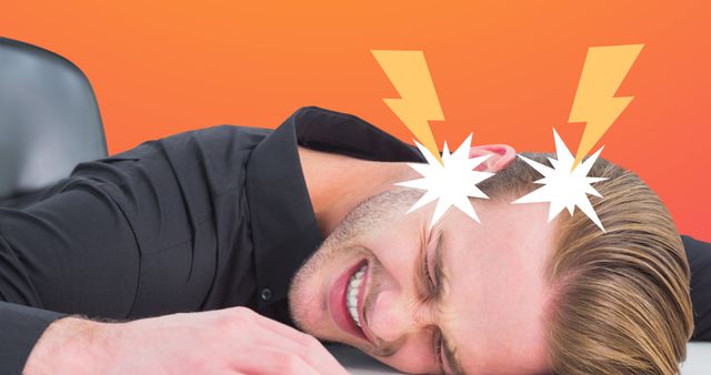 Digital composite image of caucasian young man suffering headache on orange background - Download Free Stock Photos Pikwizard.com