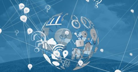 Global Connectivity with Icons and Question Marks on Digital Globe - Download Free Stock Images Pikwizard.com
