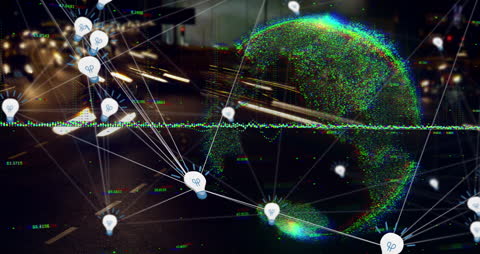 Man Experiencing Virtual Reality with Digital Global Networking