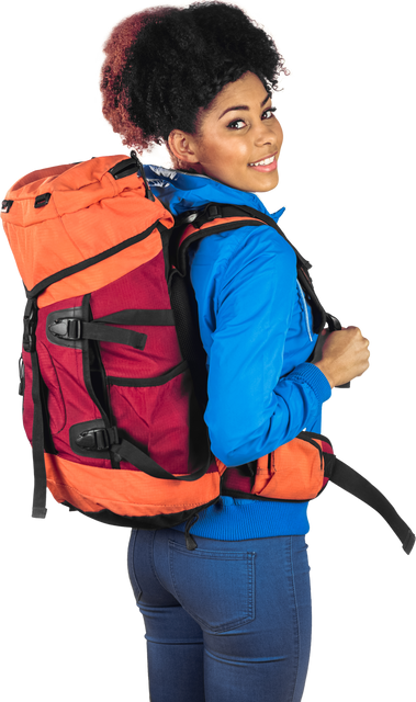 Cheerful Hiker in Blue Jacket with Red Backpack - Transparent PNG - Download Free Stock Videos Pikwizard.com