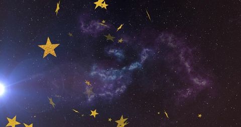 Mysterious Purple Blue Nebula with Golden Stars