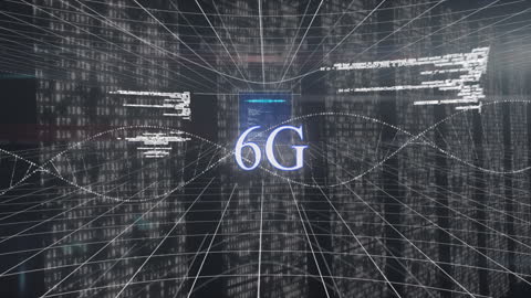 Futuristic 6G Technology with Digital DNA Helix and Data Visualization