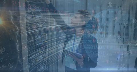 Woman Analyzing Servers Overlaid with Digital Data Connections - Download Free Stock Images Pikwizard.com