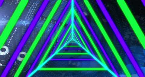 Neon Shapes with Data Processing Background in Bright Colors