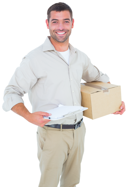 Transparent Portrait of Smiling Delivery Man Holding Cardboard Box - Download Free Stock Videos Pikwizard.com