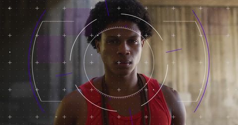 African American Man with Digital Interface Overlays Concept