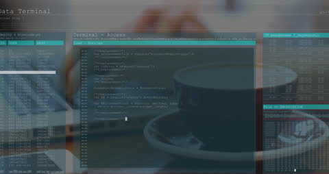 Digital Programming Overlay with Coffee and Technology Vibe