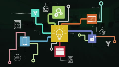 Colorful Network of Media and Communication Icons Overlayed
