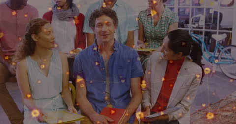 Team Gathering with Digital Overlay in Creative Office Environment