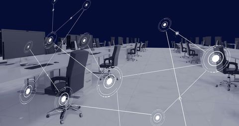Connected Workplace with Digital Network Overlay in Modern Office - Download Free Stock Images Pikwizard.com