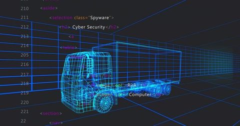 Futuristic cyber security technology with wireframe truck
