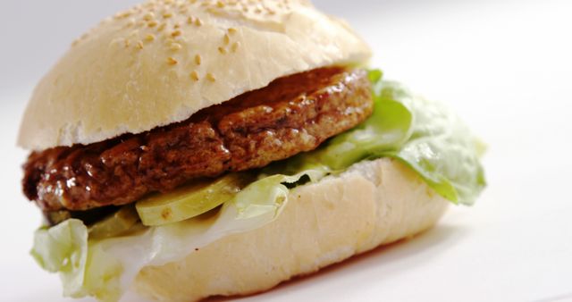 Close Up View of Delicious Cheeseburger with Lettuce and Pickles - Download Free Stock Images Pikwizard.com