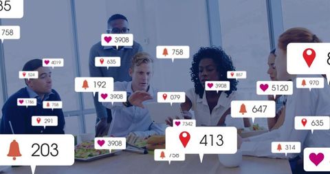 Team Brainstorming with Social Media Interaction Icons