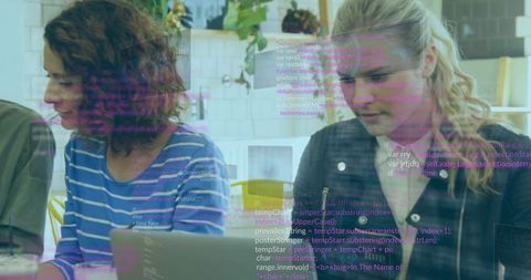 Developers Collaborating with Visible Code Overlay in Modern Workspace