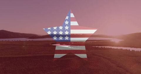 Patriotic Star Over Scenic Beach Landscape