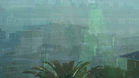 Cityscape Intwined with Dynamic Stock Market Data Overlay
