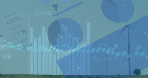 Infographic Overlay on Wind Turbines Illustrating Renewable Energy