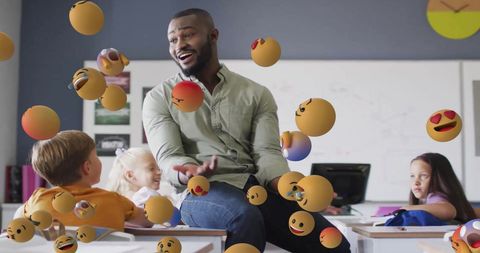 Teacher Engaging Students with Digital Emoji Technology - Download Free Stock Images Pikwizard.com