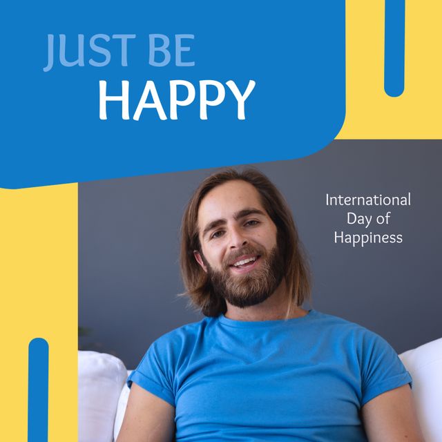 Happy Caucasian Man Celebrating International Day of Happiness - Download Free Stock Templates Pikwizard.com