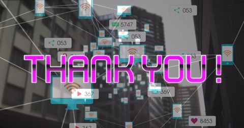 Digital Network with Thank You Message over Urban Skyline - Download Free Stock Images Pikwizard.com