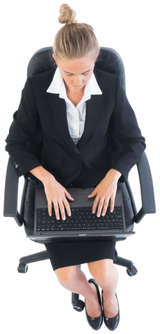 Transparent Top View of Businesswoman Typing on Laptop