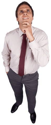 Transparent Businessman Touching Chin Thoughtfully Isolated