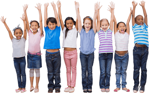 Diverse group of happy schoolchildren transparent background