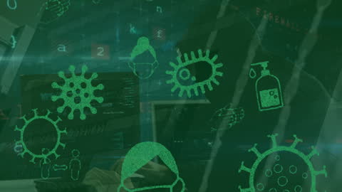 Cyber Threats and Pandemic Icons Overlapping Hacker
