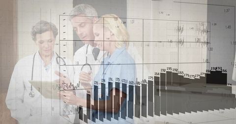 Healthcare Team Analyzing Patient Data with Digital Technology Overlay
