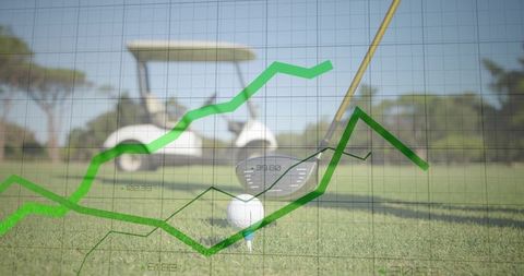 Golf ball on tee with graph overlay symbolizing sports performance analysis