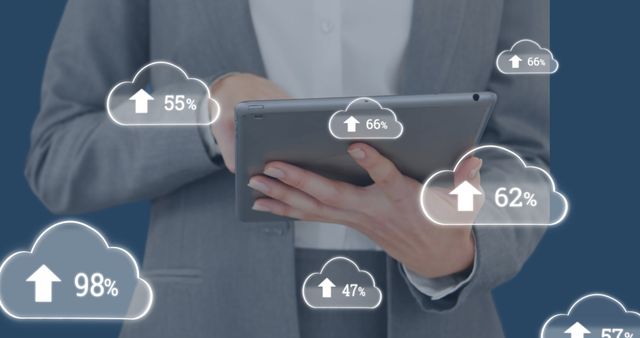 Businessperson Analyzing Cloud Data on Tablet with Infographic Overlay - Download Free Stock Images Pikwizard.com